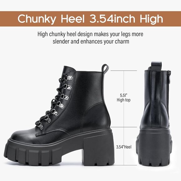 Women’s Lightweight Combat Boots Ankle Zipper Chunky Heel Rubber Sole Size 8 - Picture 2 of 6